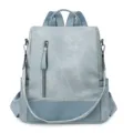 Women fashion soft leather backpack casual large capacity daily school travel daypack - Light Blue