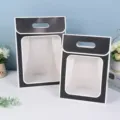 Black white transparent window gift bag flower packaging paper bag doll storage box detail view - Size 21.5x13x30 / Black With White Border