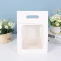 White paper gift bag with transparent window, flip handle design for flower and doll packaging. - Size 21.5x13x30 / White