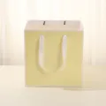 Sac cadeau papier carré vue détaillée, design jaune clair rubans blancs pour fleurs et gâteaux. - Jaune avec cadre
