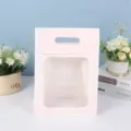 Clear window paper gift bag with flip top, pink handle box for flowers and doll gift. - Size 21.5x13x30 / Pink Dial White Frame