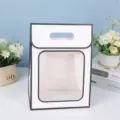 Transparent flip window gift paper bag minimalist tote bag for flowers dolls packaging. - Size 21.5x13x30 / White with Black Frame