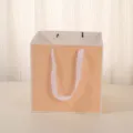 Sac cadeau en papier carré avec poignées en ruban blanc pour fleurs et gâteaux - Rose avec cadre