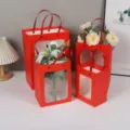 Bolsas de regalo rojas con ventanas transparentes y asas de cinta para ramos de flores y fiestas. - 15*10*20cm / Rojo
