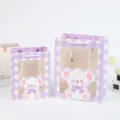 Cartoon Plaid Gift Bag Transparent Window Cute Bear Present Tote Bag for Birthday Party - Medium(18x10x23cm) / Purple White Plaid - Koala