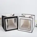 Bolsas de regalo con ventana transparente bolsas de papel embalaje boda fiesta - 15x15x15cm / Esfera Negra Marco Blanco