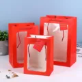 Red paper gift bags with transparent window, tote bags for flowers, parties and packaging. - 15*10*20cm Without Tag / Red