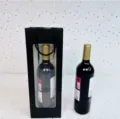 Sac cadeau noir avec fenêtre pour bouteille de vin, emballage élégant pour champagne et fleurs. - Noir