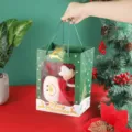 Christmas gift bag with window, green paper present bag for holiday party packaging. - Hot Stamping 14x8x18cm / Green Reindeer