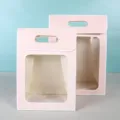 Pink gift tote bag with clear window, perfect for dolls, flowers, and party favors packaging. - Large (35x25x15cm) / White Edges on Foundation