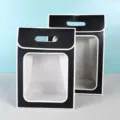 Black and white transparent window gift bag, ideal for dolls, flowers and party favors. - Large (35x25x15cm) / Black with White Trim