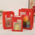 Red gift bags with transparent windows, ideal for Valentine's day, flowers and couple gifts. - Extra Small 15*10*20 / Festive Red