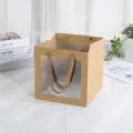 Bolsa de regalo de papel kraft marrón con ventana transparente y asas para tarta y fiesta - 20x20x20cm / Color Kraft