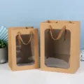 Kraftpapier cadeautas met doorzichtig venster, mooie verpakking voor bloemen en cadeaus. - Klein 18x13x25cm / Kraftpapier Kleur