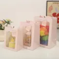 Pink paper gift bag with clear window, perfect for romantic flower packaging, gifts and parties. - Extra Small 15*10*20 / Baby Pink