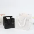 Sacs cadeaux en papier carré à motif marbre noir et blanc pour gâteaux et bouquets de fleurs. - 15x15x15cm / Marbre Blanc