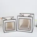 Bolsa de regalo ventana transparente bolsa de papel blanco para boda fiesta embalaje aniversario. - 15x15x15cm / Blanco Marco Negro