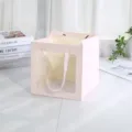 Bolsa de regalo de papel rosa con ventana transparente, ideal para pasteles de cumpleaños y fiesta. - 15x15x15cm / Rosa