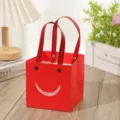 Red square gift bag with window and smiley face handle tote for flower packaging - 10*10*10cm / Smiley Red
