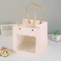 Pink paper gift bag with clear window and handles for cake, flowers, and presents. - 15*15*15cm / Light Pink