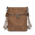 Sac bandoulière rétro marron pour femme, sac à épaule décontracté avec large sangle géométrique. - Marron