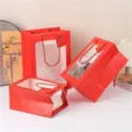 Red transparent window gift bag flower bouquet tote bag for Valentine party packaging detail view - Large Size 25*15*35 / Red