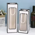 Borsa regalo con finestra trasparente alto sacchetto di carta per fiori e bambole esposizione. - Bianco con cornice nera