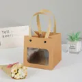 Brown kraft paper gift bag with transparent window, cute design for flowers and gifts. - 15*15*15cm / Kraft Paper Color