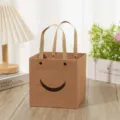 Square Kraft Paper Gift Bag Cute Smile Cutout Handle Flower Packaging Bag For Party Decor - 10*10*10cm / Smiley Kraft Color
