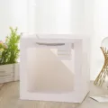 Square white paper gift bag with transparent window, silver handles, and handle tag for flowers. - 15x15x15cm / White