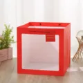 Red square transparent window paper gift bag with handles for flowers cakes packaging 1pcs - 15x15x15cm / Red
