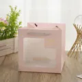 Pink square paper gift bag with transparent window, ideal for flower, cake and packaging. - 15x15x15cm / Pink