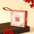 Rote Doppelte Glück Hochzeit Bonbontüte, elegante Gastgeschenk Box mit Griff für Feiern. - Stil 3