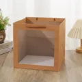 Vierkante Kraft Papier Cadeauzak met Transparant Venster Taart Verpakking Doos - 15x15x15cm / Kraft kleur