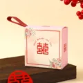 Rosa Hochzeitsgeschenk Süßigkeiten Schachtel mit Doppelglück Design und eleganten Blumenmustern. - Stil 5