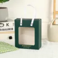 Dark green window gift bag with white handle, perfect for wedding and birthday party favors. - L / Dark Green
