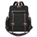 Sac à dos femme élégant et spacieux pour le voyage, en tissu noir avec lanières marron. - Noir