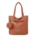 Sac cabas en nylon marron élégant pour femme, sac à épaule décontracté avec petite pochette. - Orange