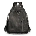 Sac à dos pour femme en cuir souple vintage avec zips anneaux, grande capacité voyage quotidien. - Noir