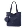 Sac cabas en nylon bleu foncé pour femme, grand sac épaule décontracté avec petite pochette - Bleu Marine