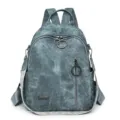 Sac à dos pour femme en cuir souple vintage multifonctionnel voyage école loisir - Bleu