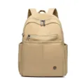 Casual beige nylon backpack for women, large capacity travel school bag, stylish design. - Dark Khaki