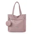 Casual nylon tote bag for women with coin pouch, large capacity shoulder handbag pink - Pink