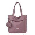 Stylish purple nylon tote bag with coin purse, casual large capacity shoulder bag for women. - Deep Pink