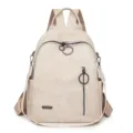Retro soft leather backpack for women, large capacity multi-purpose travel school bag. - Off White