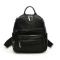 Sac à dos élégant pour femme en cuir synthétique noir avec poches zippées pratiques. - Noir