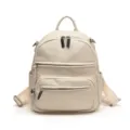 Sac à dos chic en cuir pour femme beige avec poches multiples, idéal au quotidien. - Beige