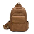 Women brown PU leather casual backpack multi-purpose travel daypack stylish commuter bag. - Yellow Brown