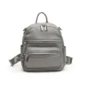 Grey women leather backpack casual travel daypack stylish small school bag for girls - Gray