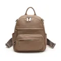 Brown Women's Casual Leather Backpack, Stylish Versatile Daily Daypack with Multiple Pockets - Khaki
